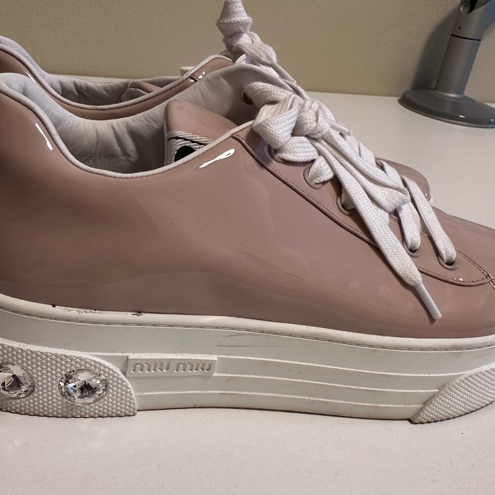 ✨ Miu Miu Blush Patent Leather Platform Sneakers – Size 40.5 – Made in Italy